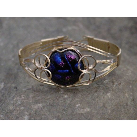 Handmade Dichroic Glass 14K GF Wire Bangle